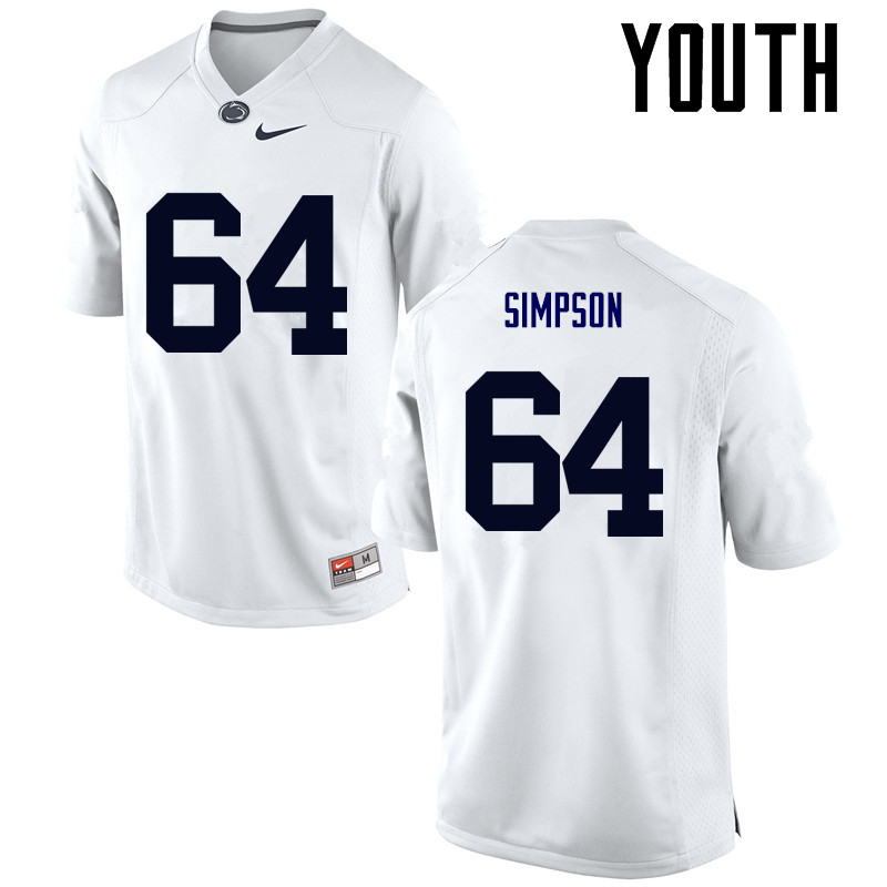 Youth Penn State Nittany Lions #64 Zach Simpson College Football Jerseys-White - Click Image to Close